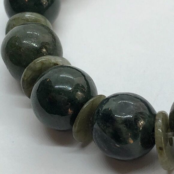 Natural Gemstone Bead Bracelet - Dark Green Chrysoprase Beads Stretch Bracelet - Picture 3 of 7